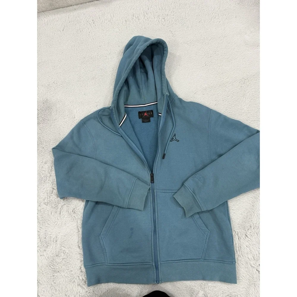Jordan Blue Full Zip Fleece Hoodie Embroidered Logo Solid Men's Size Medium